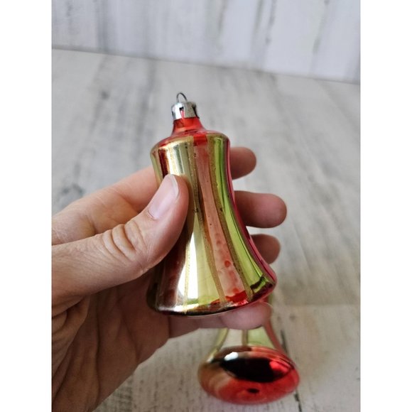 Vintage Bell striped red green ornament Xmas set - Picture 3 of 12